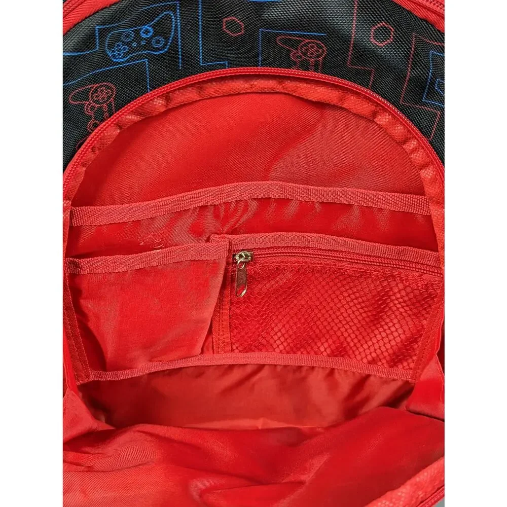 Olivet Gaming School Bag Black & Red Game Controllers Kids Travel Backpack